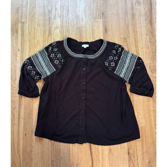 J jill Tops - J Jill Embroidered Peasant Shirt XL